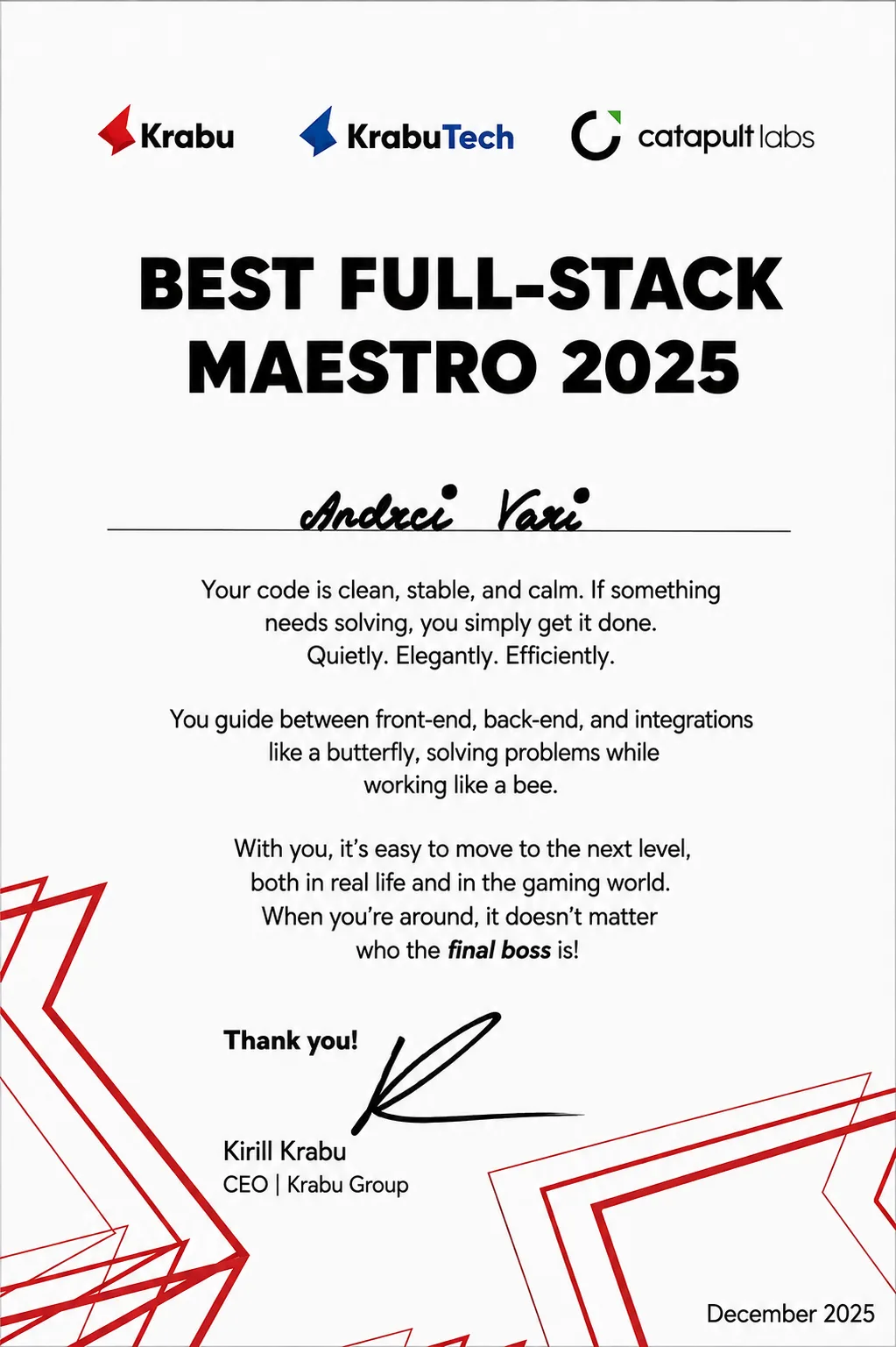 Full-stack Maestro 2025 certificate in English